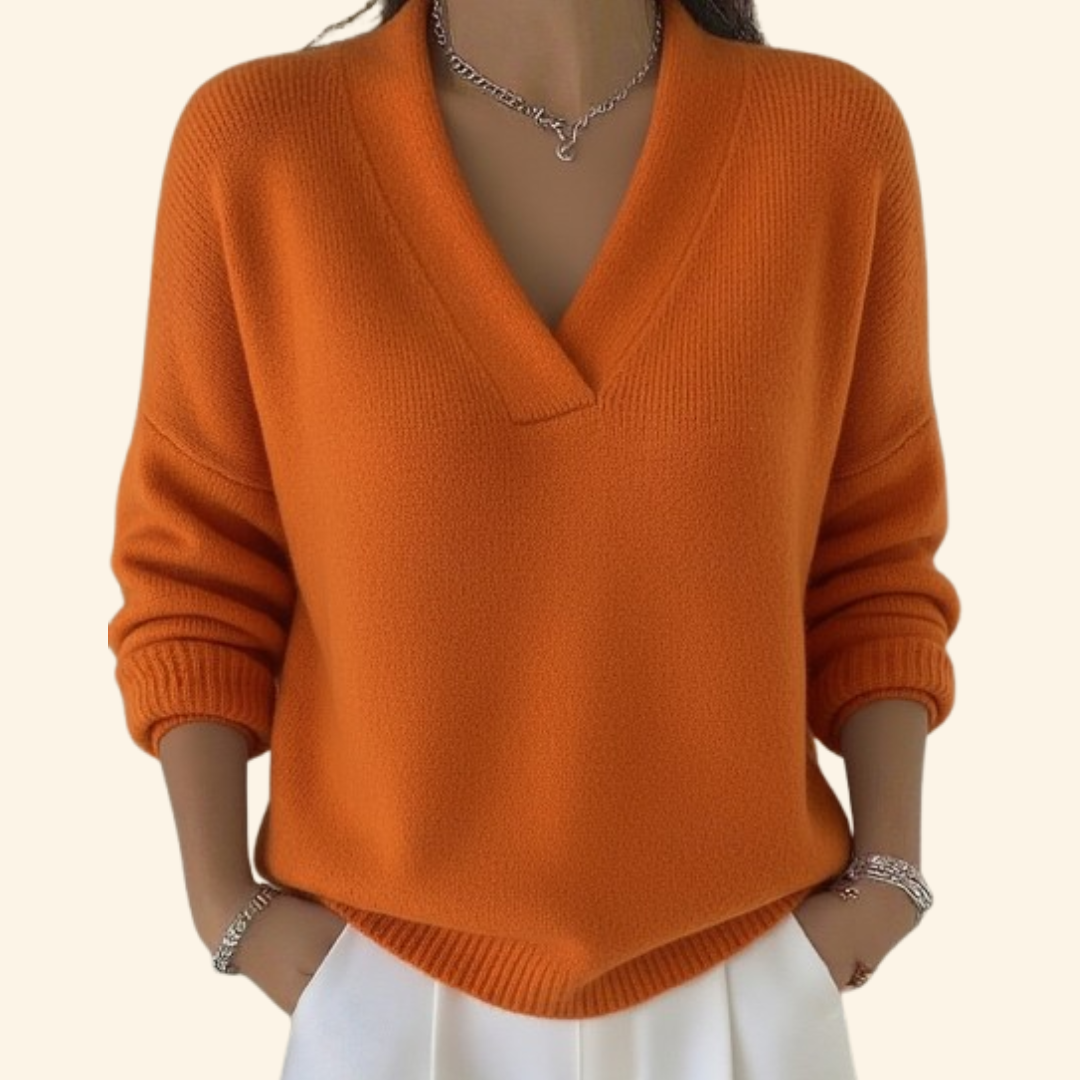 Afslappet V-hals Sweater til Damer – stofdetalje