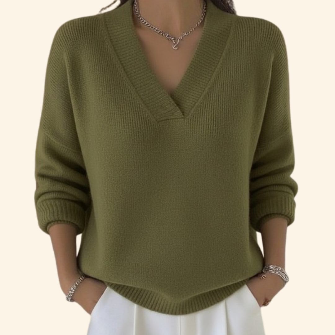 Afslappet V-hals Sweater til Damer – detaljebillede