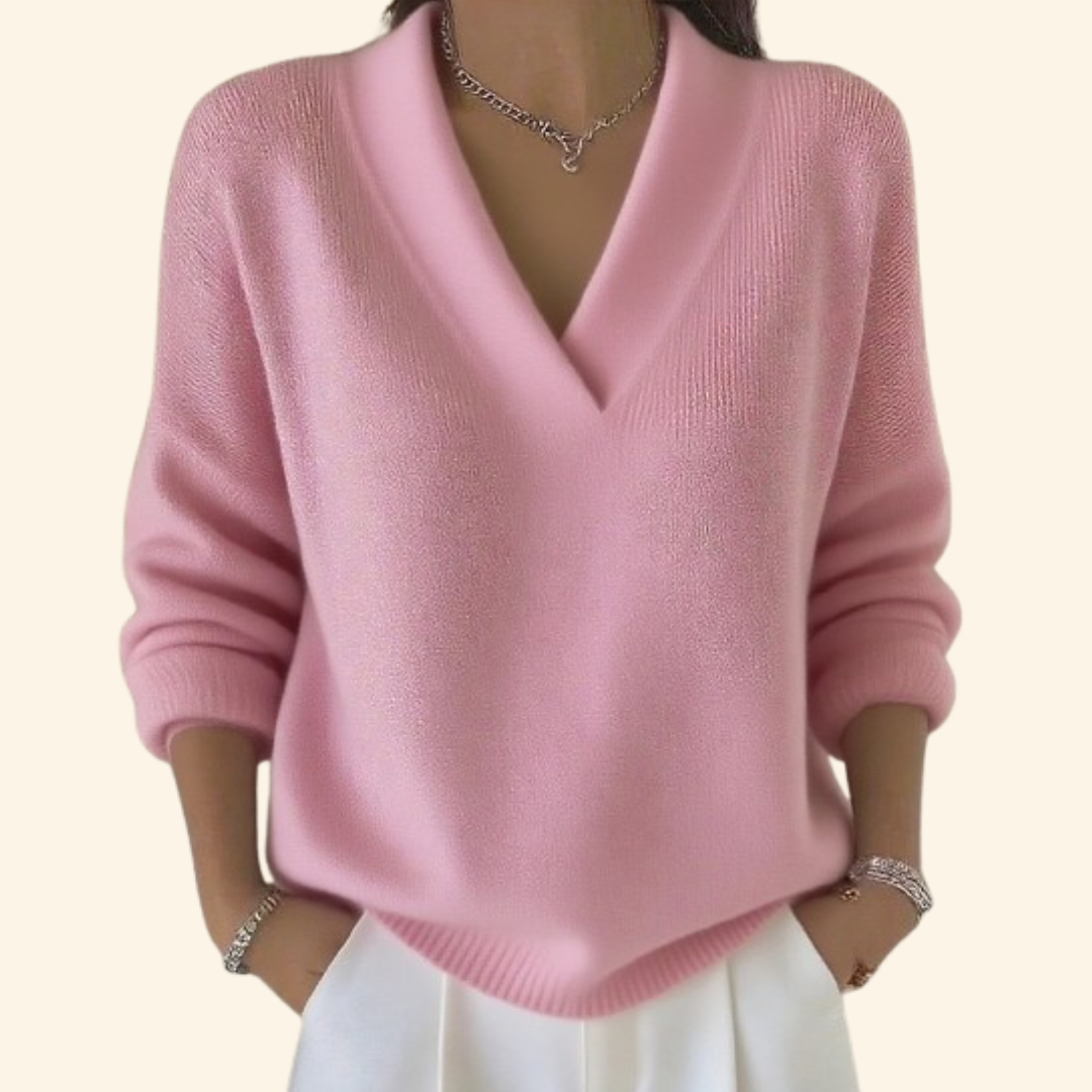 Afslappet V-hals Sweater til Damer – set bagfra