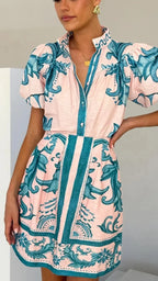 Floral linen blend puff sleeve two-piece set, detail view 34