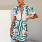 Floral linen blend puff sleeve two-piece set, detail view 10