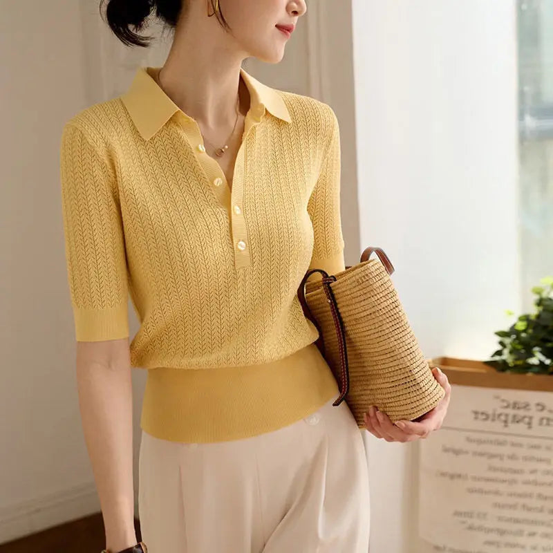 Ribbed knit polo top, detail view 15