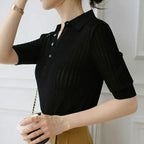 Ribbed knit polo top, detail view 17