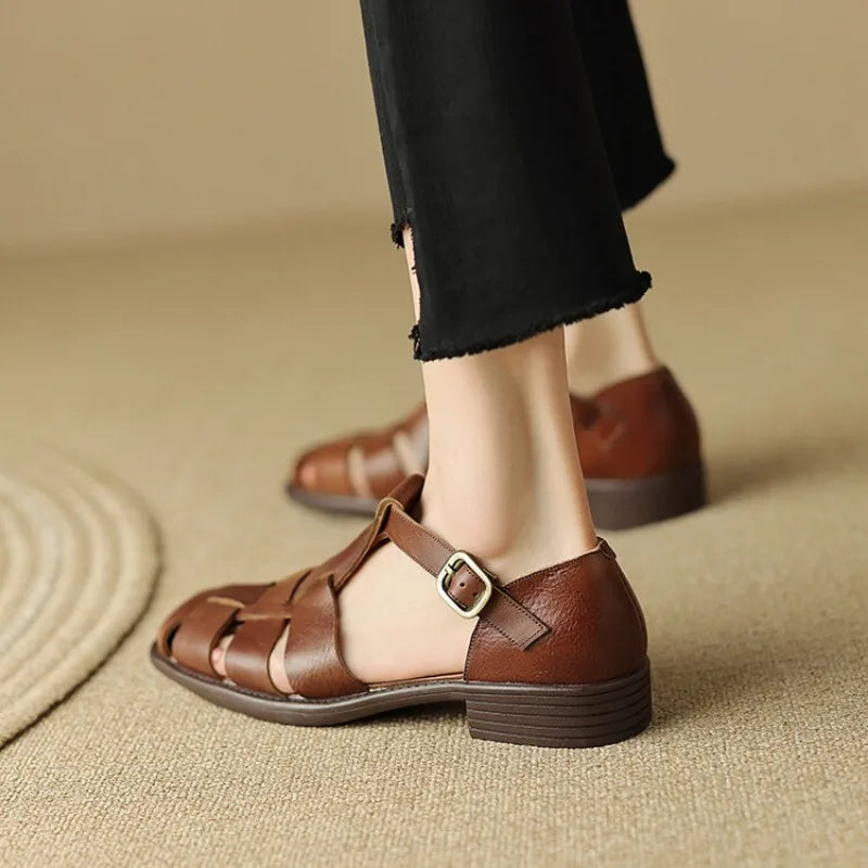 Handwoven leather T-strap sandal, detail view 5