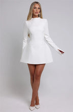 High neck long sleeve A-line mini dress, detail view 21