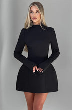 High neck long sleeve A-line mini dress, detail view 9