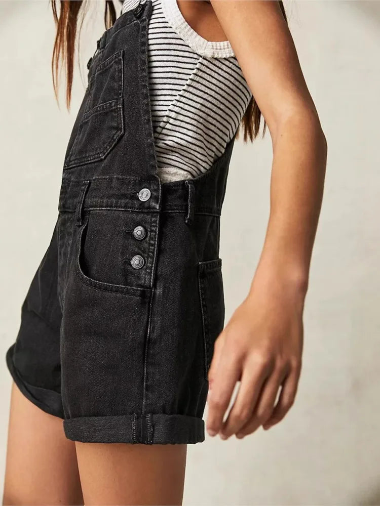 Vintage denim overall shorts, detail view 3