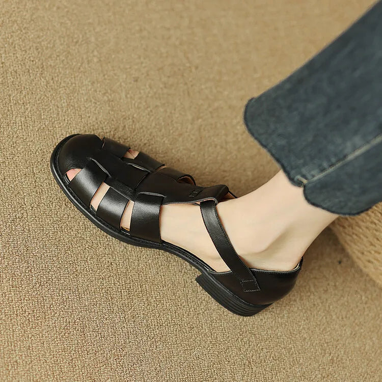 Handwoven leather T-strap sandal, detail view 12