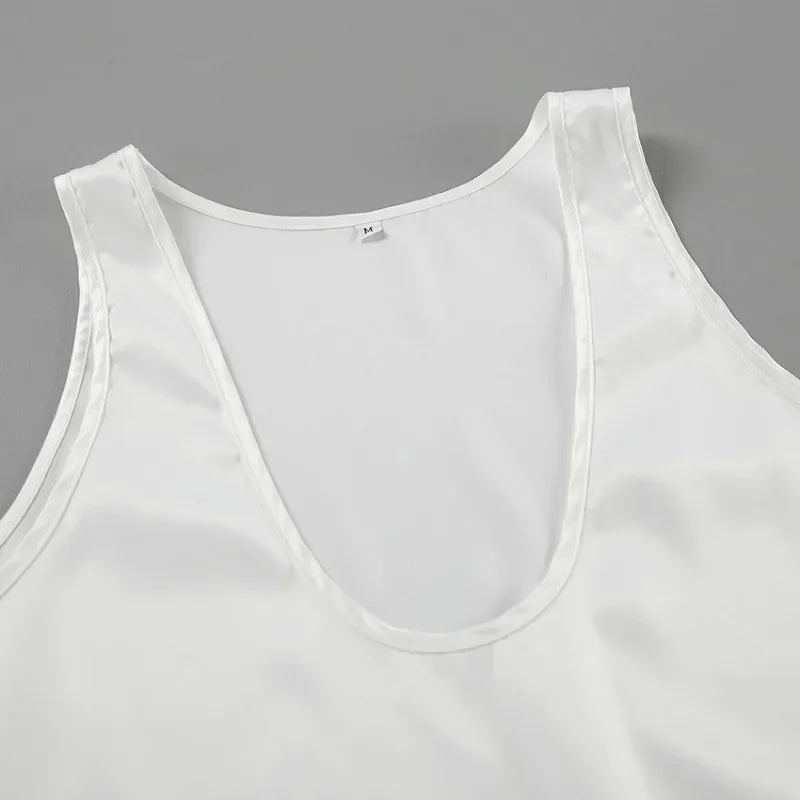 Draped U-neck satin tank top, detail view 17