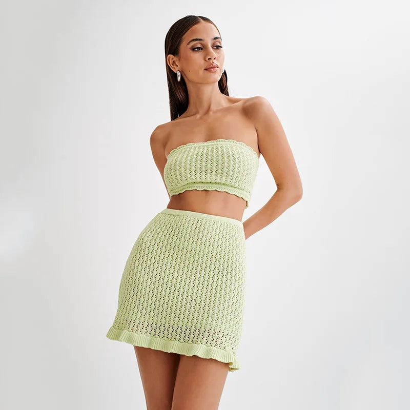 Ribbed knit bandeau beach set, detail view 9