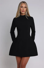 High neck long sleeve A-line mini dress, detail view 13