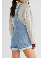 Vintage denim overall shorts, detail view 4