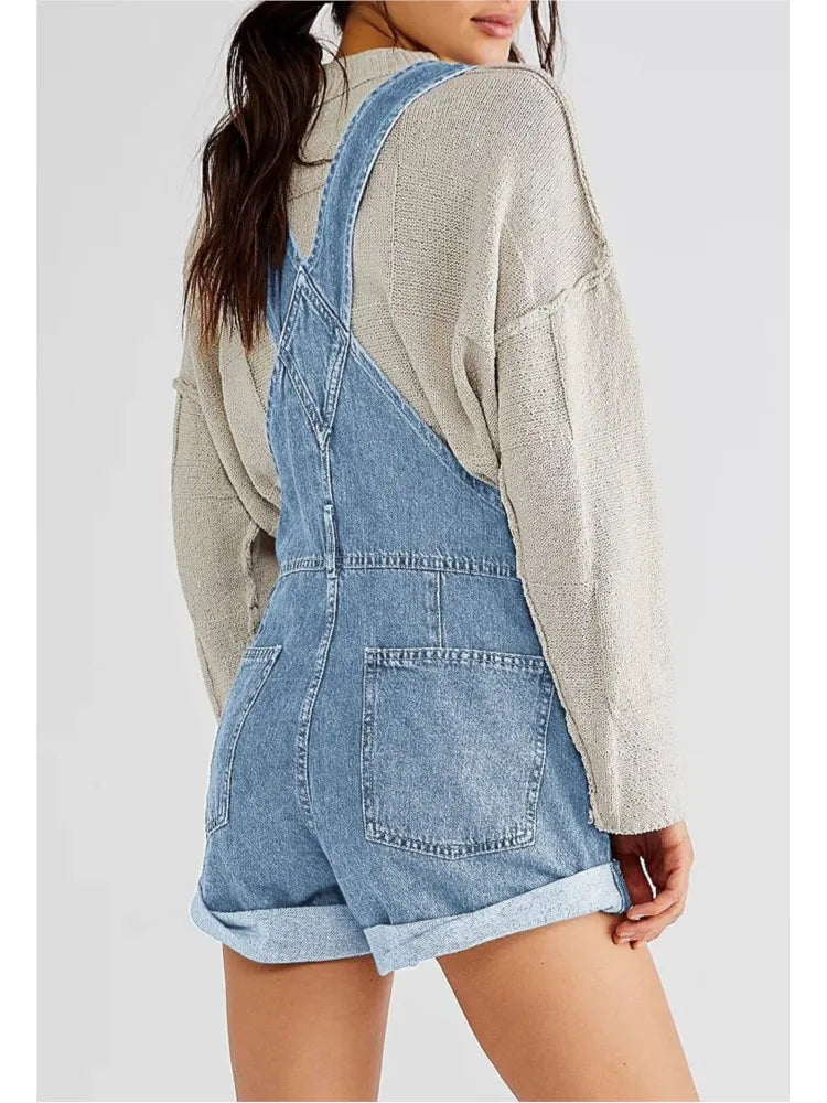Vintage denim overall shorts, detail view 4