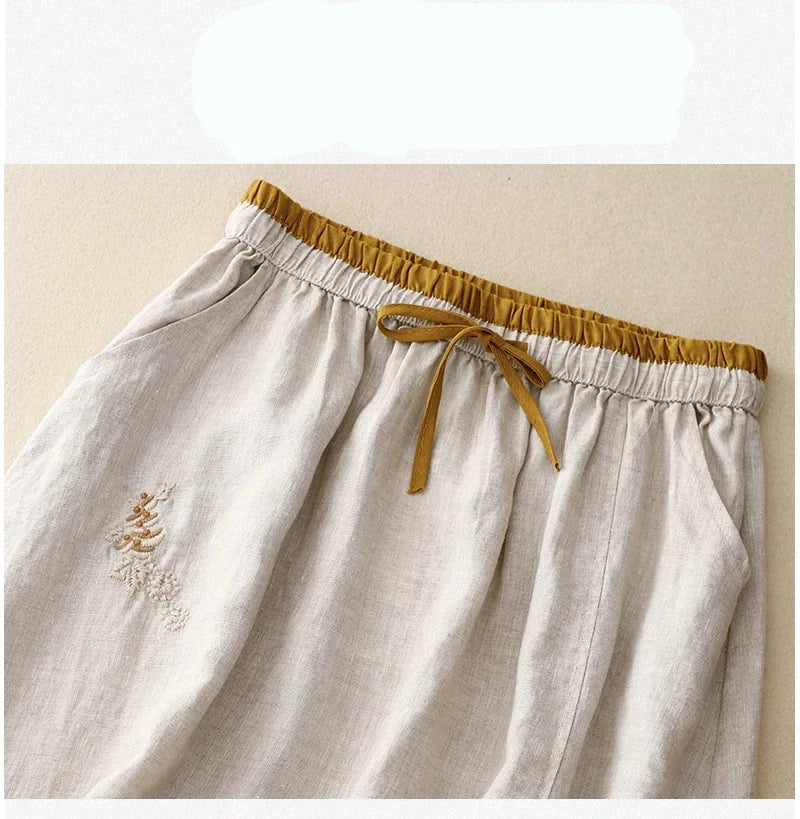 Embroidered linen A-line skirt, detail view 20