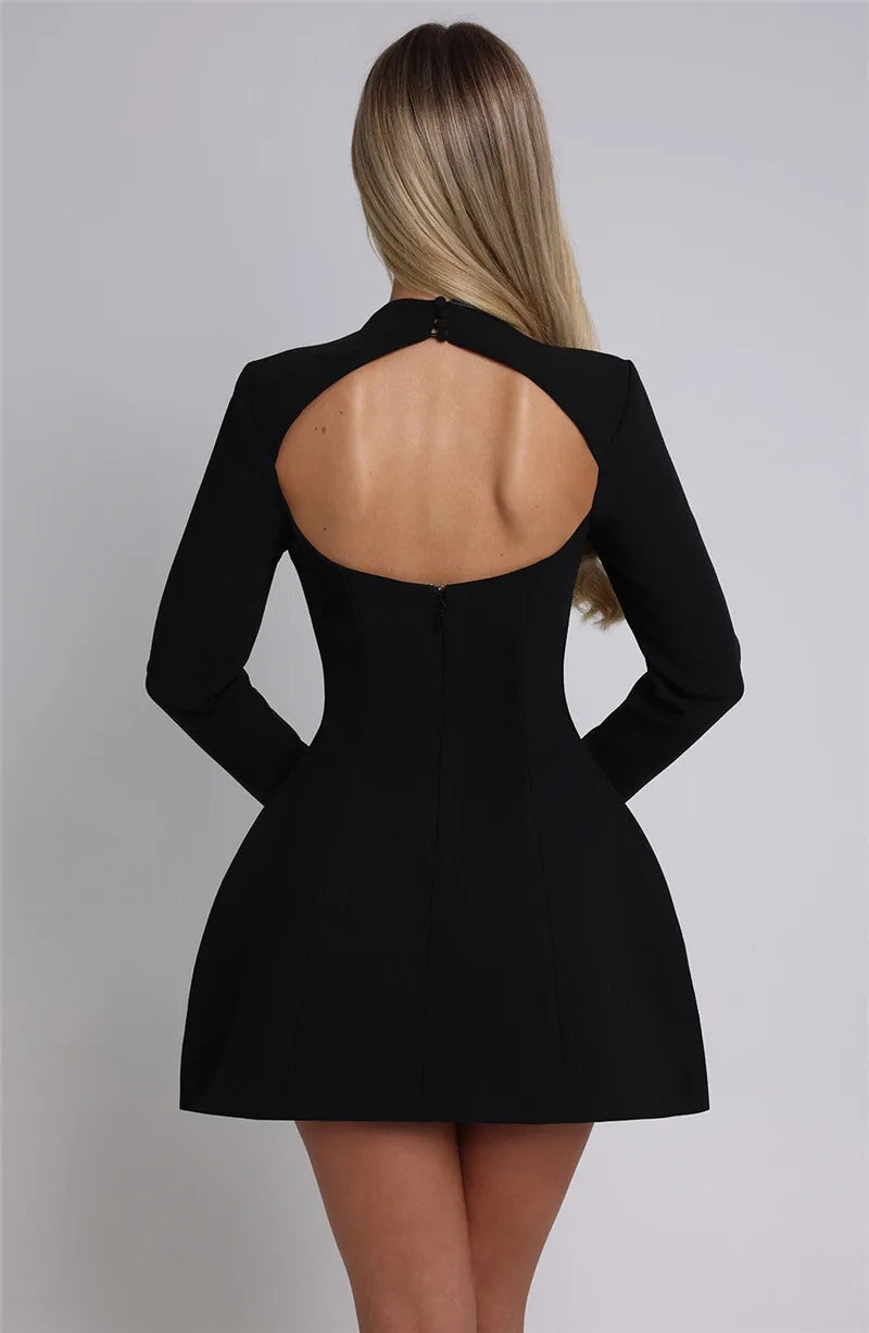 High neck long sleeve A-line mini dress, detail view 17