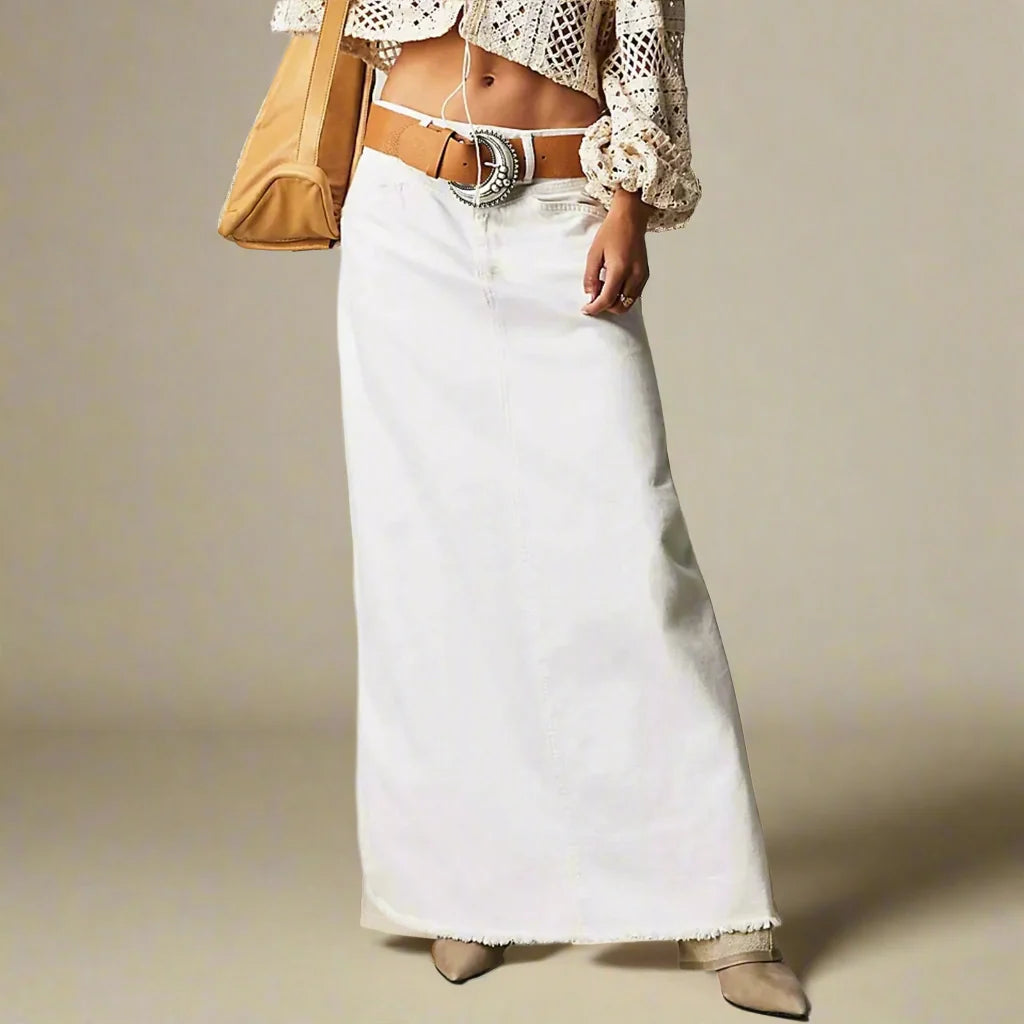 Vintage A-line denim maxi skirt, detail view 7
