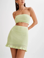 Ribbed knit bandeau beach set in Lime