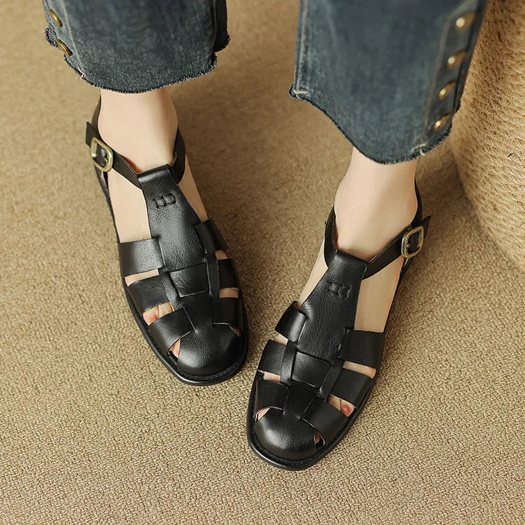 Handwoven leather T-strap sandal, detail view 13