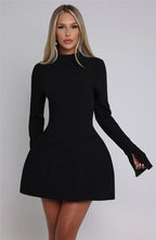 High neck long sleeve A-line mini dress, detail view 14