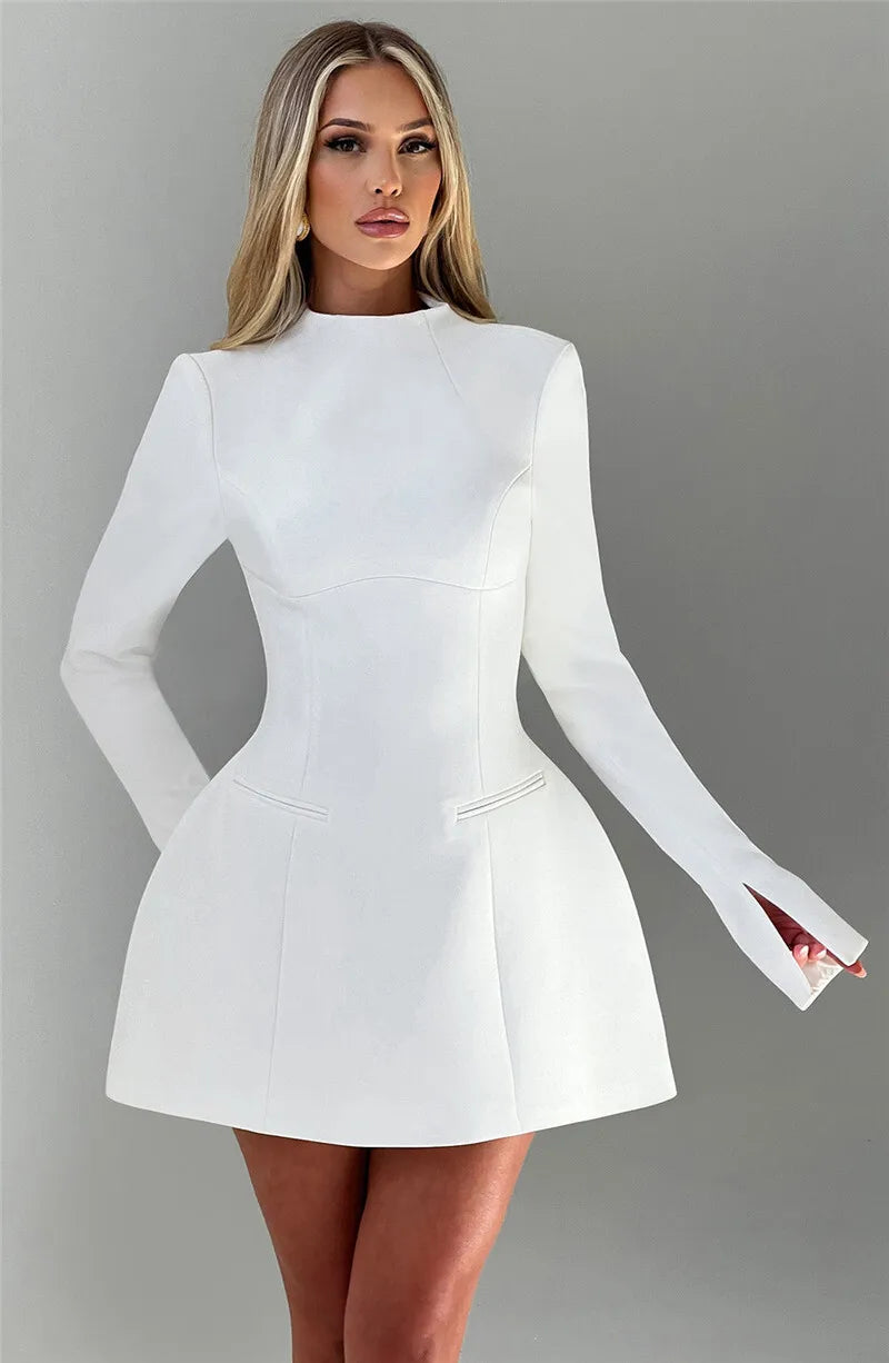 High neck long sleeve A-line mini dress, detail view 18