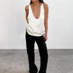 Draped U-neck satin tank top, detail view 13