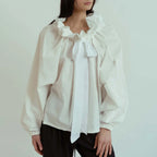 Ruffle collar bow tie blouse, detail view 17