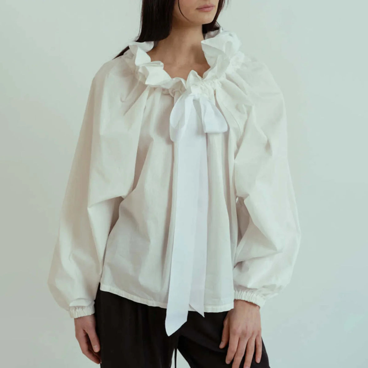 Ruffle collar bow tie blouse, detail view 17