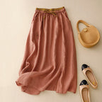 Embroidered linen A-line skirt, detail view 14