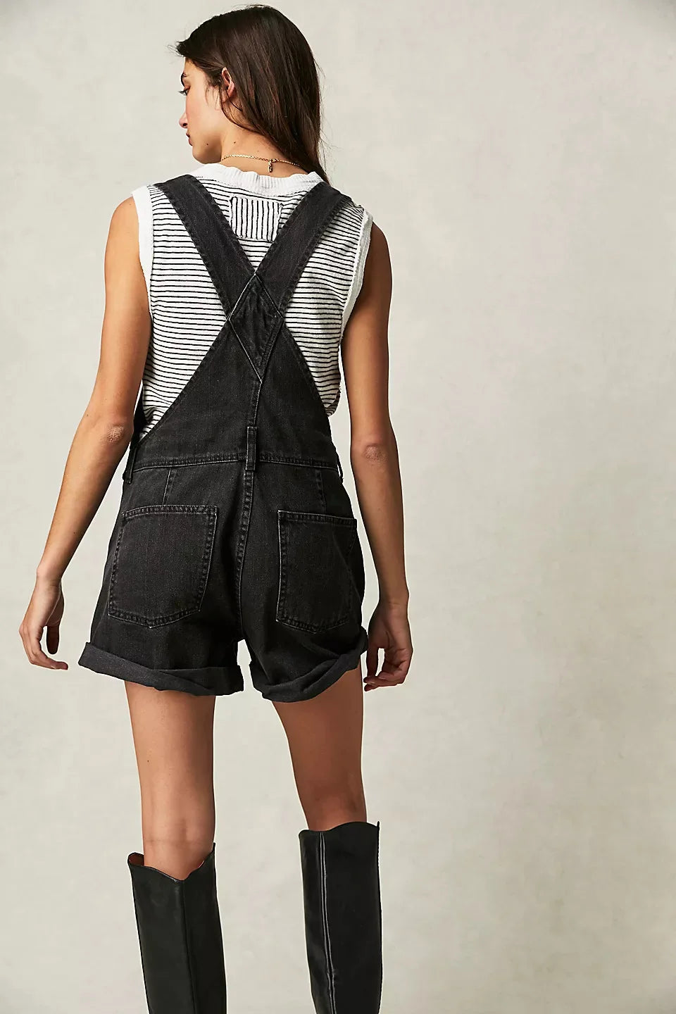 Vintage denim overall shorts, detail view 10