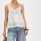 Sheer lace-trim cotton cami, detail view 9