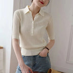 Ribbed knit polo top, detail view 18