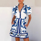 Floral linen blend puff sleeve two-piece set, detail view 9