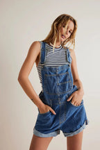 Vintage denim overall shorts, detail view 6