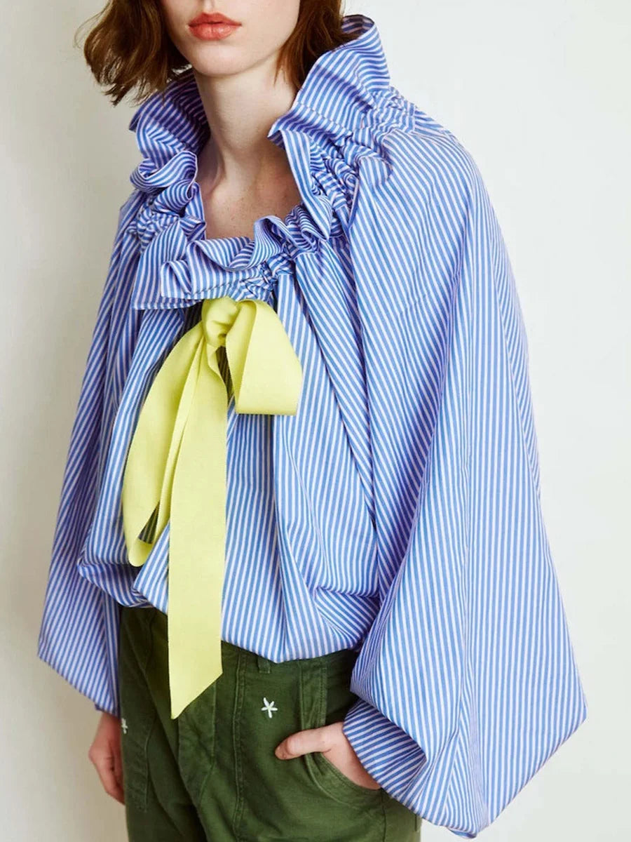 Ruffle collar bow tie blouse, detail view 10