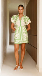 Floral linen blend puff sleeve two-piece set, detail view 28