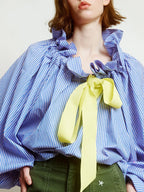 Ruffle collar bow tie blouse, detail view 9