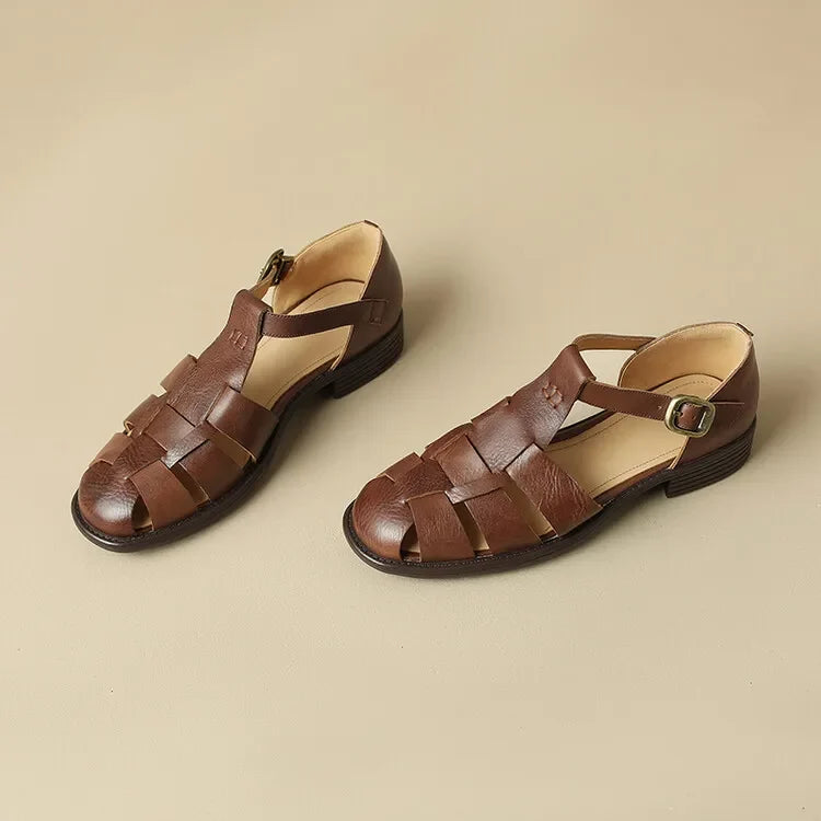 Handwoven leather T-strap sandal, detail view 16