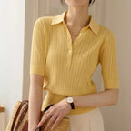 Ribbed knit polo top, detail view 20