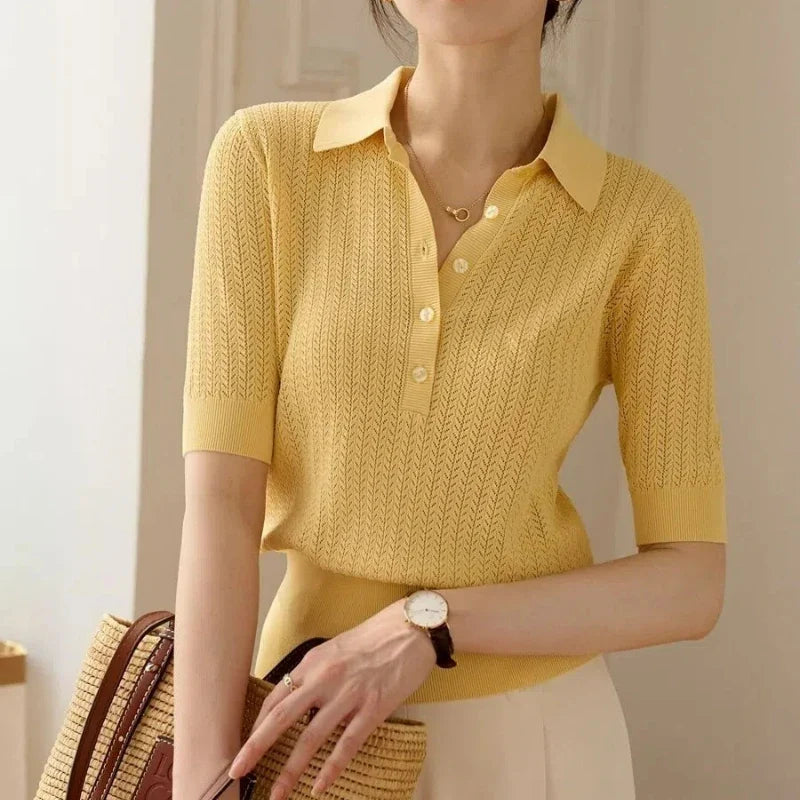 Ribbed knit polo top, detail view 20