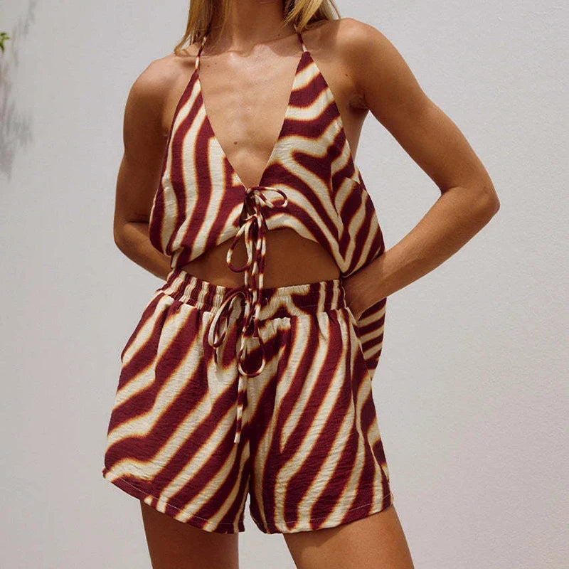 Colour-block lace-up shorts set, detail view 13