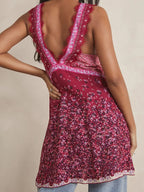Lace-trim floral V-neck mini dress, detail view 10
