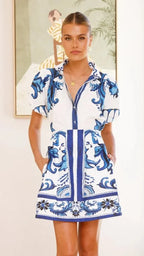 Floral linen blend puff sleeve two-piece set, detail view 20