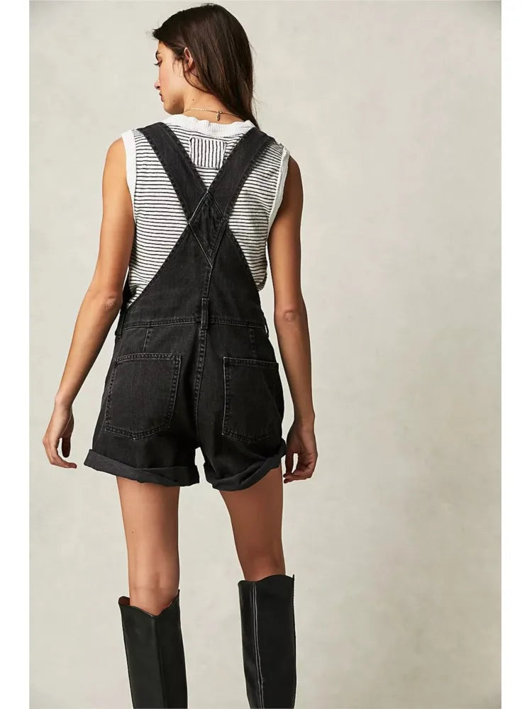 Vintage denim overall shorts, detail view 5