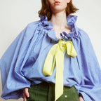 Ruffle collar bow tie blouse, detail view 15