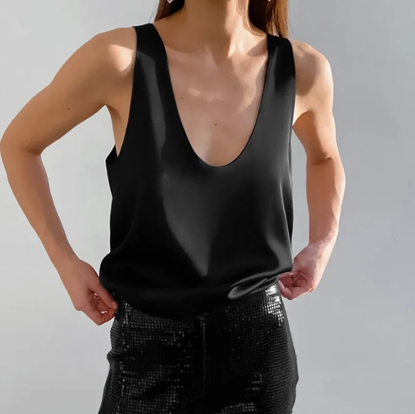 Draped U-neck satin tank top, detail view 20