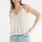 Sheer lace-trim cotton cami, detail view 10