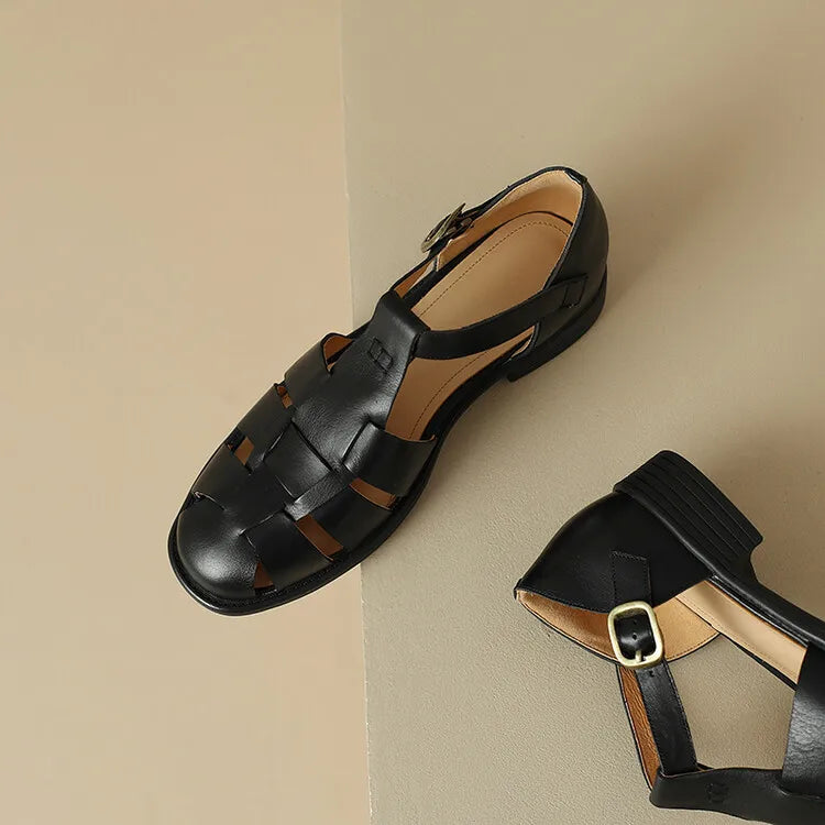 Handwoven leather T-strap sandal, detail view 8