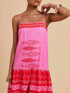 Floral cotton-linen flared dress, detail view 10