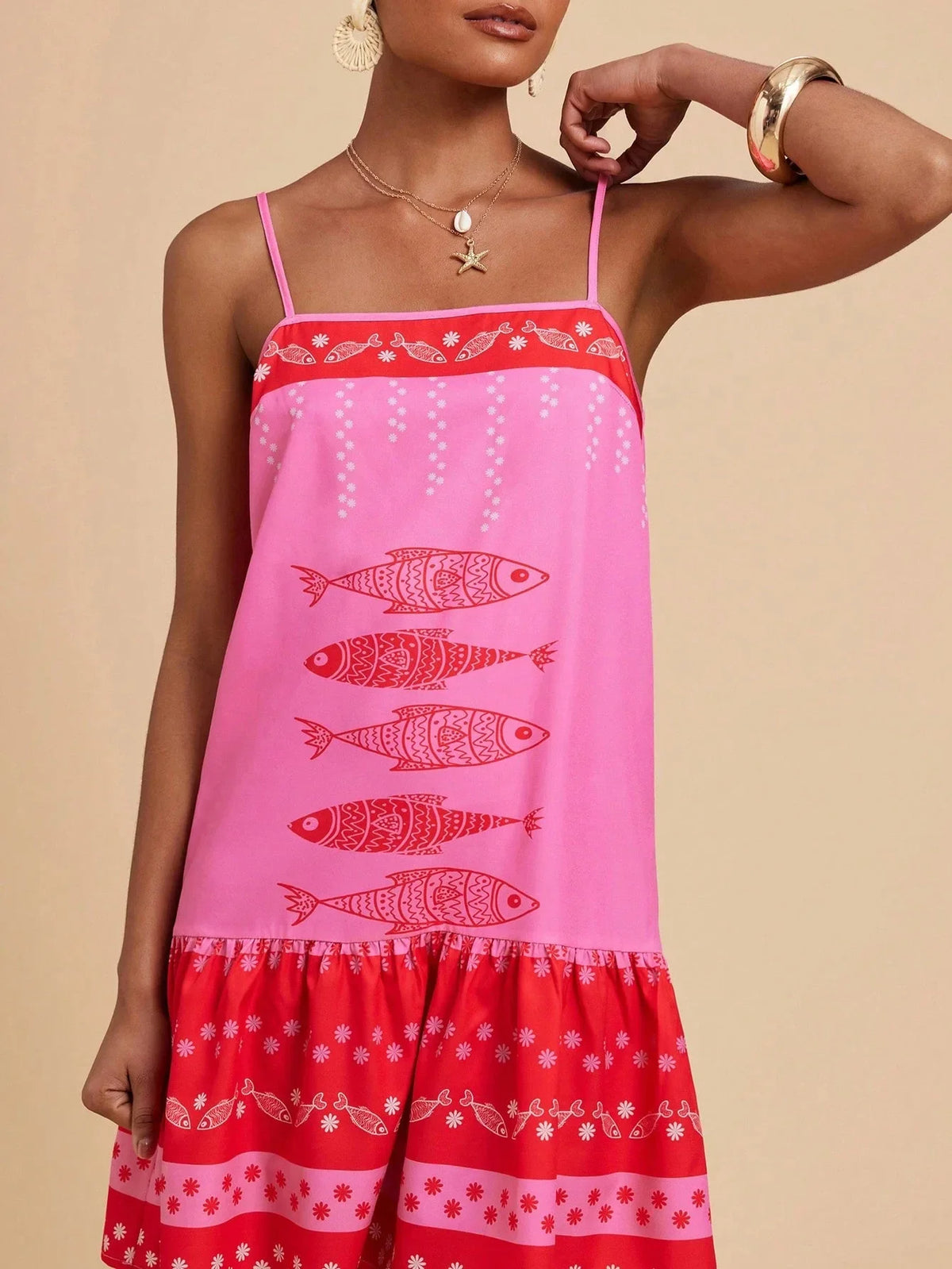 Floral cotton-linen flared dress, detail view 10