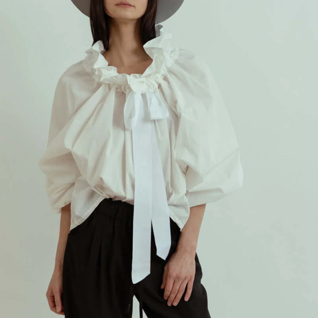 Ruffle collar bow tie blouse, detail view 18
